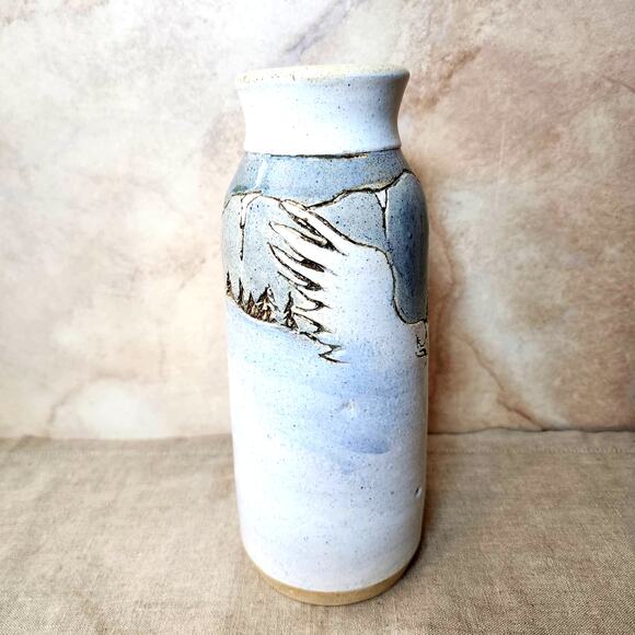 Abound Tuit Pottery Platter and Vase-Mountain Scene Hawk Signed Vintage Decor - Picture 7 of 10